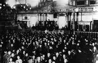 Floor trading at the former Tokyo Stock Exchange in the middle of the Meiji era